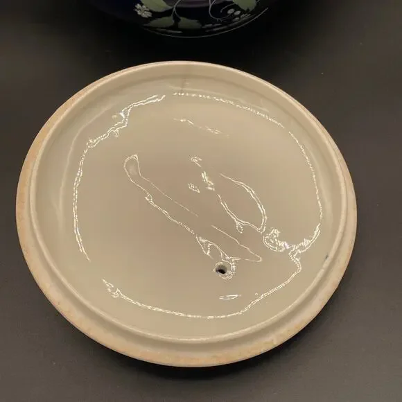 Vtg Hall China Sundial Casserole Dish with Lid - Cobalt Blue Garden Decal - Picture 8 of 10